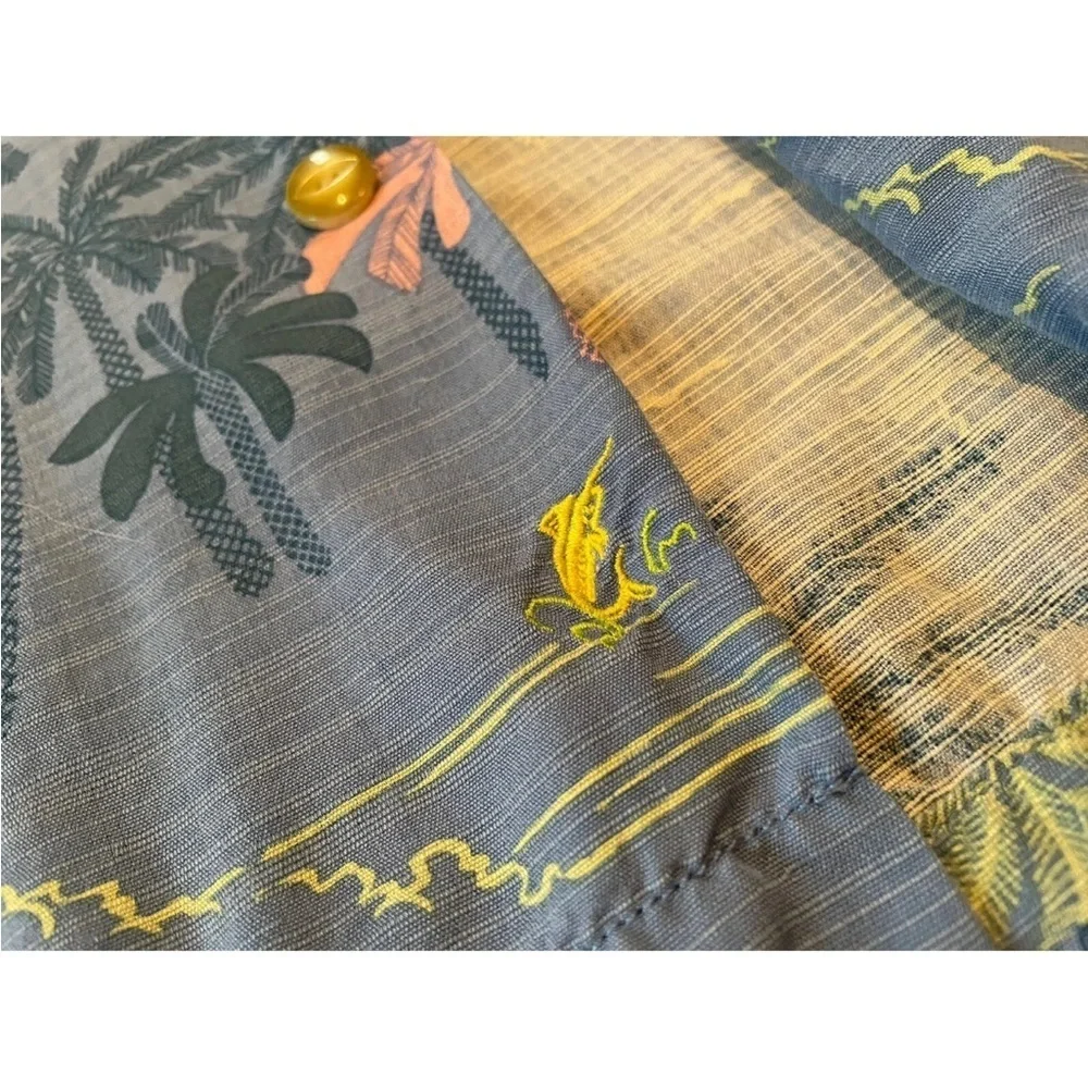Tommy Bahama Palm Tree 100% Silk Short Sleeve Button Shirt Mens XL Blue - Picture 4 of 16